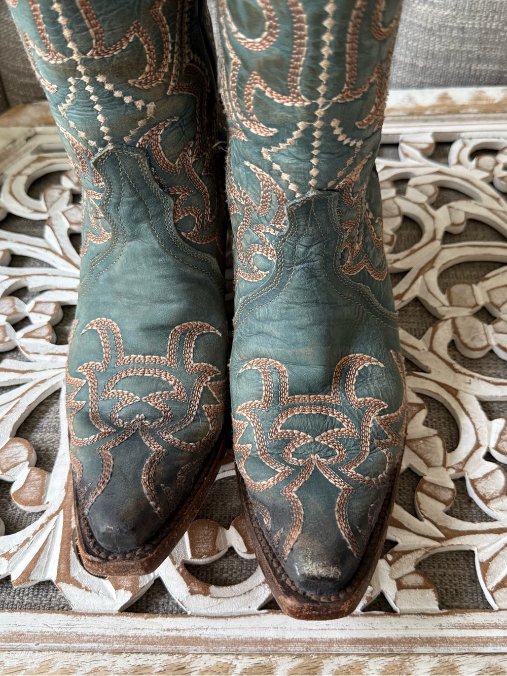 Circle G by Corral Teal Leather Cowboy Boots Tan Embroidery Women’s 8.5 - Picture 6 of 10